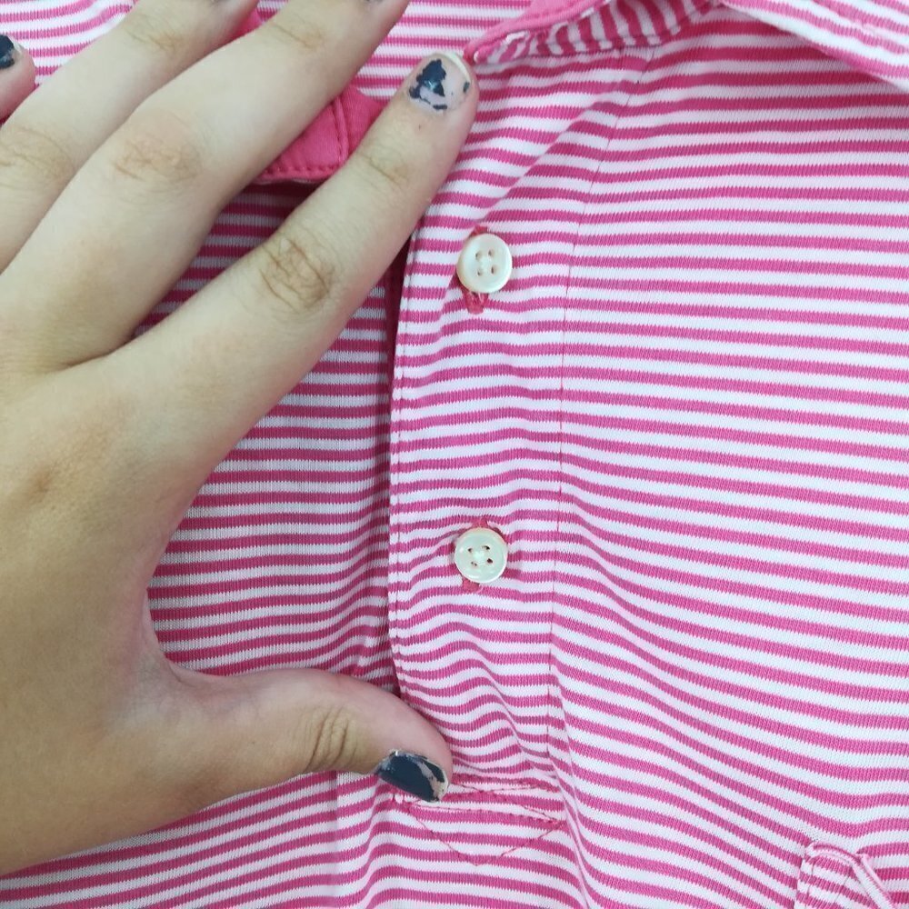 Peter Millar Pima Cotton Striped Pink Golf Short Sleeve Polo Size M Monogram K - Picture 11 of 11